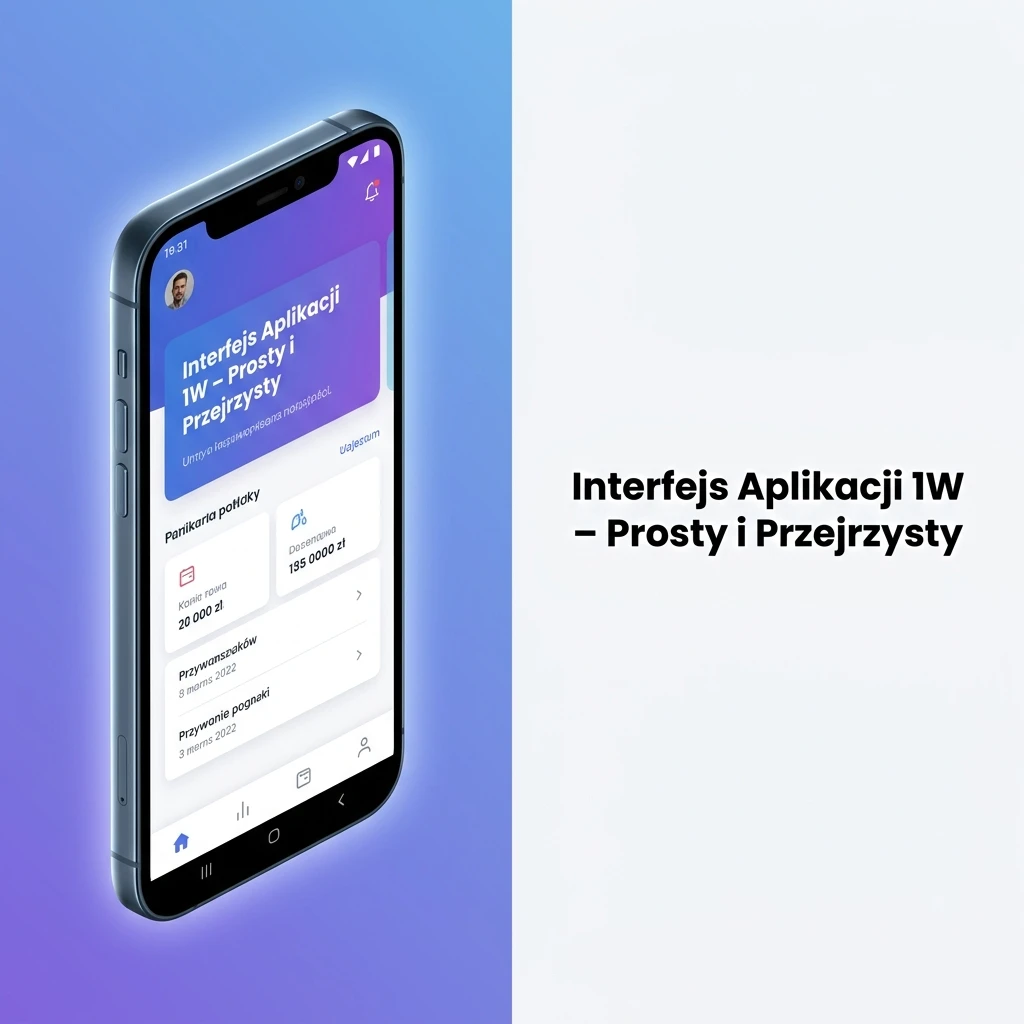 Intuicyjny interfejs aplikacji 1W z menu kasyna, zakładów sportowych, konta i płatności