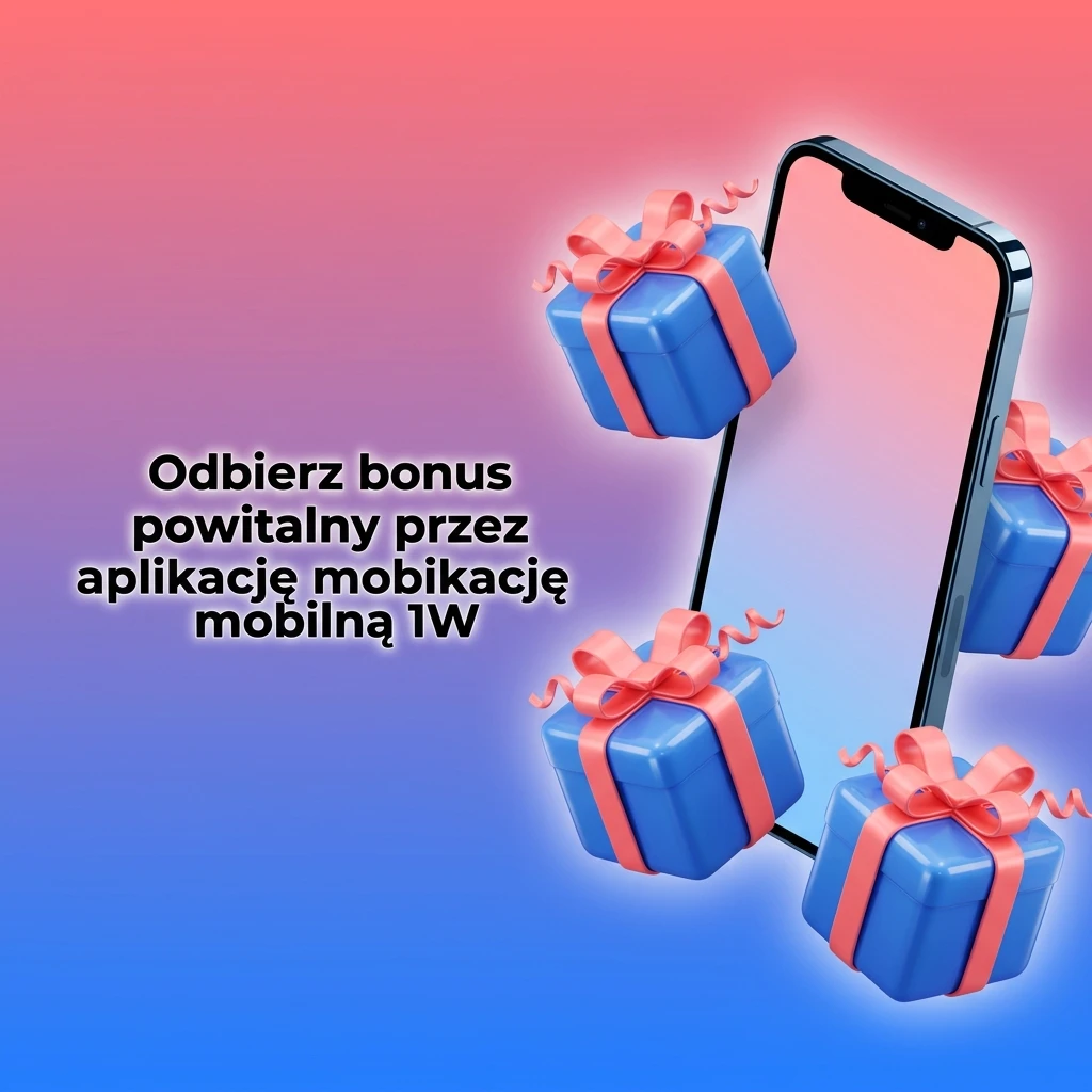 Odbieranie bonusu powitalnego w aplikacji mobilnej 1W na smartfonie