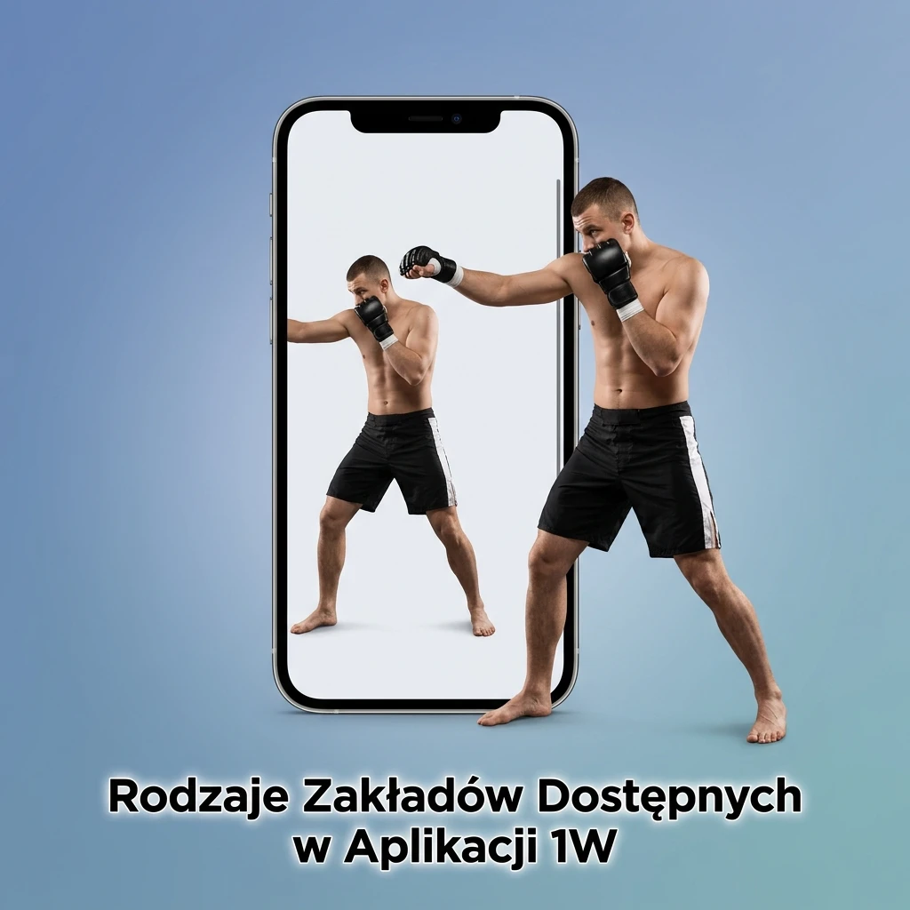 Rodzaje zakładów w aplikacji 1W: pojedynczy, akumulator, system, live i combo na jednym kuponie.