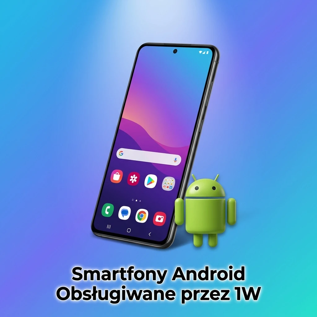 Lista smartfonów Android obsługiwanych przez aplikację 1W, w tym Samsung, Xiaomi, Huawei i Google Pixel